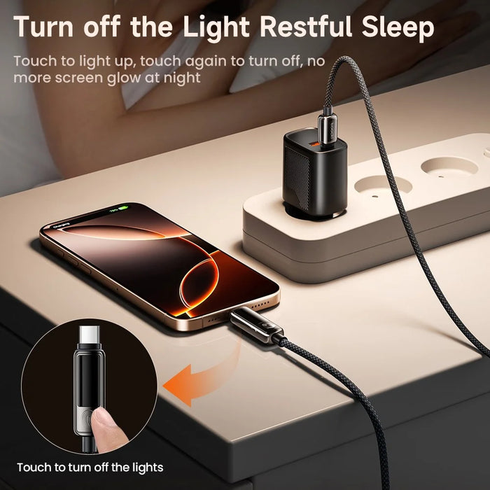 TOOCKI TX107C2 1m 100W Fast Charging USB C to USB C Cable Touch Control LED Display Data Sync Cord - 3