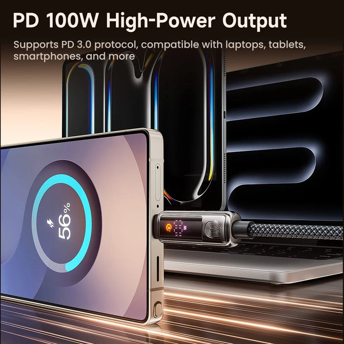 TOOCKI TX107C2 1m 100W Fast Charging USB C to USB C Cable Touch Control LED Display Data Sync Cord - 5