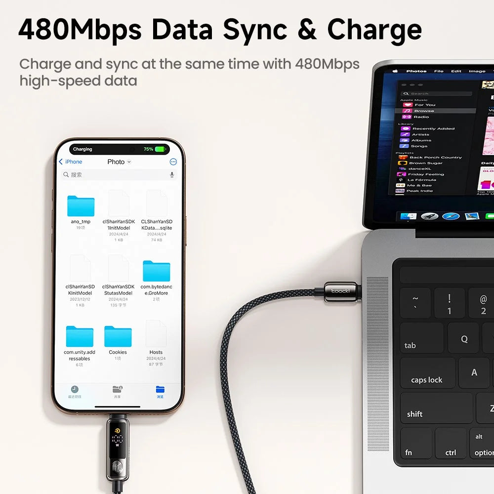 TOOCKI TX107C2 2m 100W Fast Charging USB C to USB C Cable Touch Control LED Display Data Sync Cord - 7