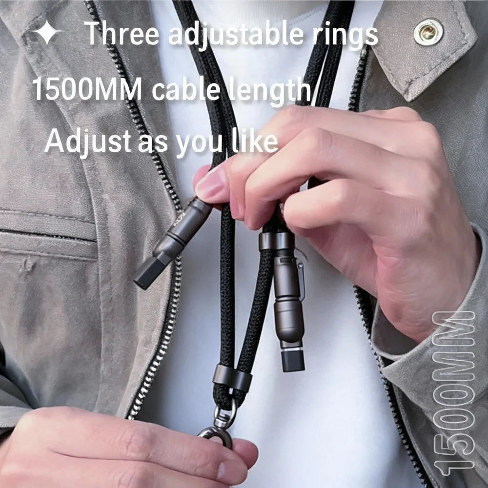 DUDAO L20Max 4 in 1 Fast Charging Cable 65W Braided Lanyard for Apple Huawei Type-C / iP Multi Device Charger - Woven - 4