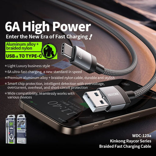 WEKOME WDC-123a Kinkong Raycor Series Braided Fast Charging Cable 6A USB to Type-C 480MB / S Data Transfer Cable - 2