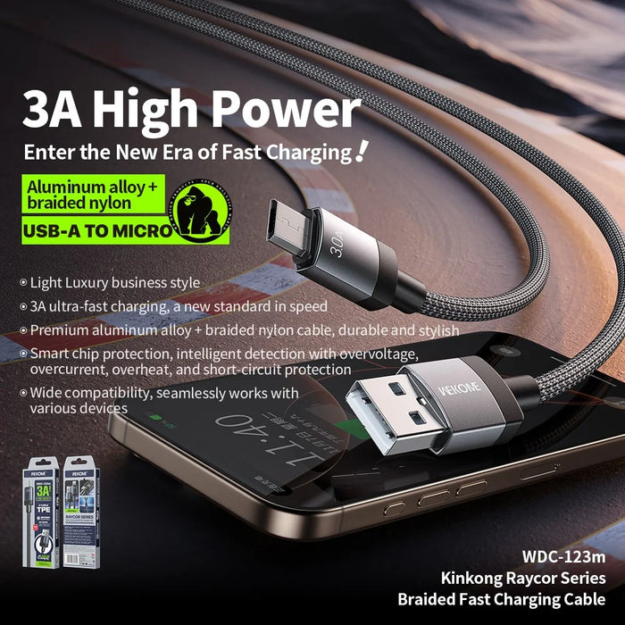 WEKOME WDC-123m Kinkong Raycor Series Braided Fast Charging Cable 3A USB to Micro 480MB / S Data Transfer Cable - 2
