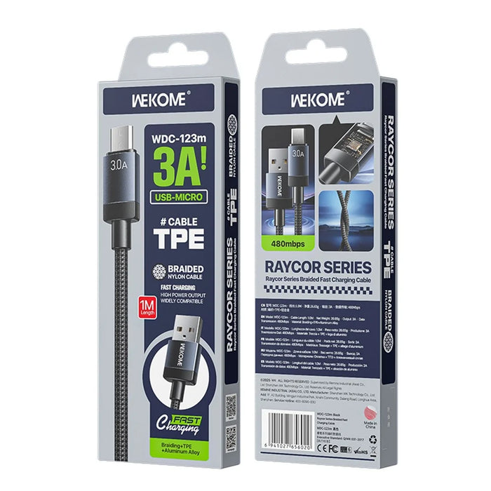 WEKOME WDC-123m Kinkong Raycor Series Braided Fast Charging Cable 3A USB to Micro 480MB / S Data Transfer Cable - 3