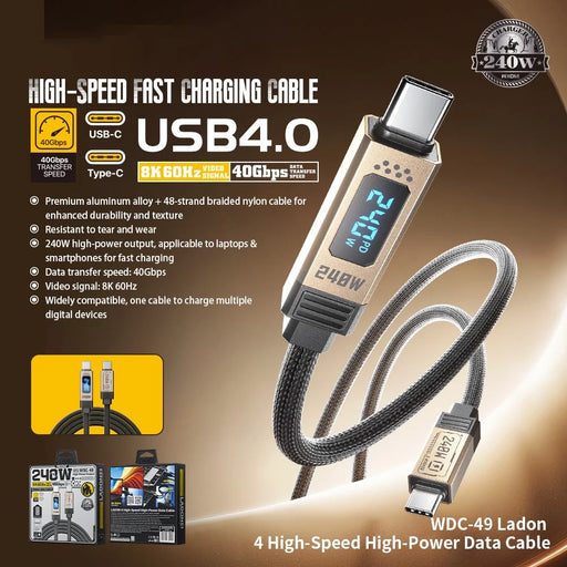 WEKOME WDC-49 Ladon 4 Type-C to Type-C Cable 40Gbps Data Transfer 240W High Power Data Cable - 2