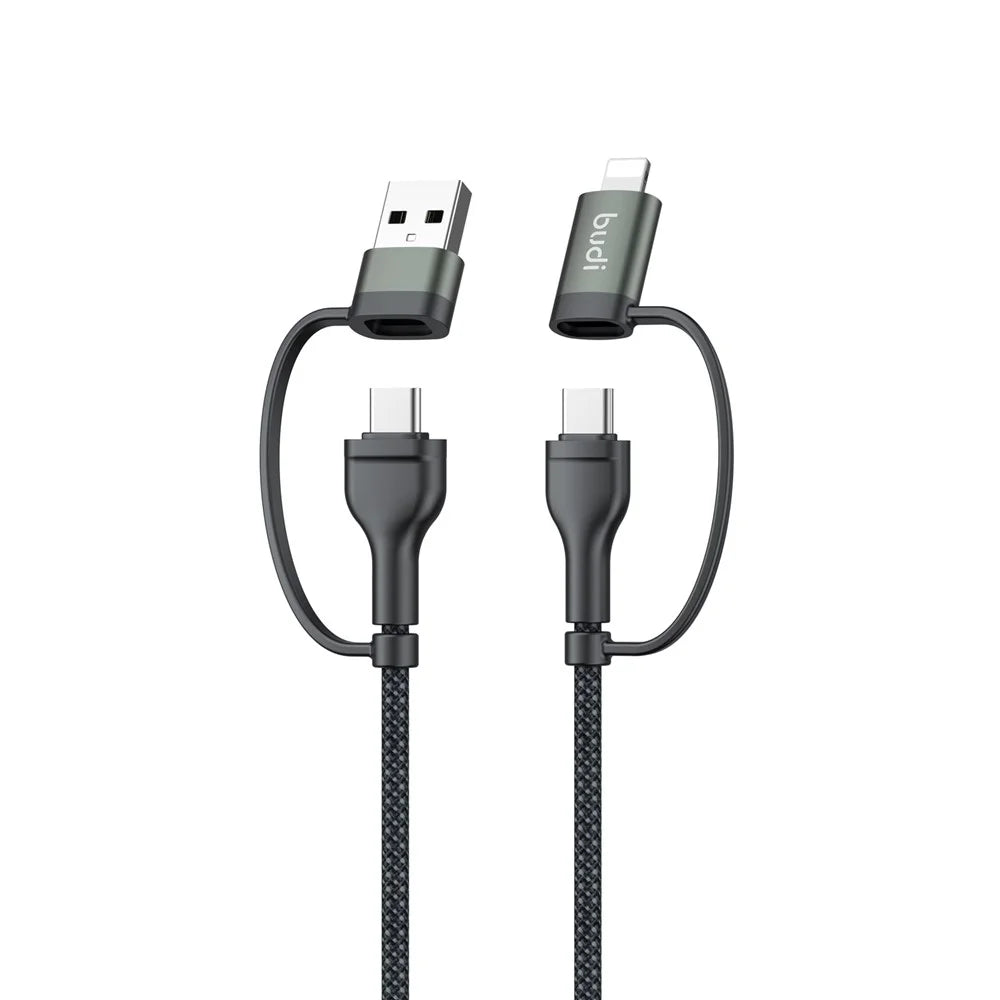 BUDI DC259ATTL12B 4 in 1 1.2m PD 65W USB / Type-C to iP / Type-C Charge Cable Fast Charging Cable - Black - 1