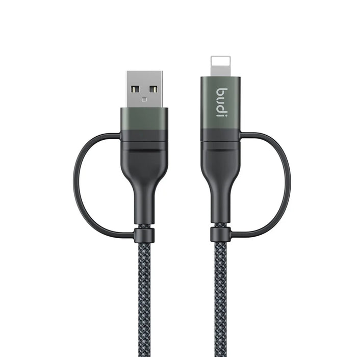 BUDI DC259ATTL12B 4 in 1 1.2m PD 65W USB / Type-C to iP / Type-C Charge Cable Fast Charging Cable - Black - 2
