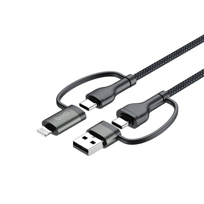 BUDI DC259ATTL12B 4 in 1 1.2m PD 65W USB / Type-C to iP / Type-C Charge Cable Fast Charging Cable - Black - 5