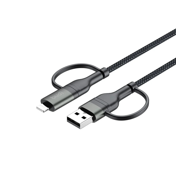 BUDI DC259ATTL12B 4 in 1 1.2m PD 65W USB / Type-C to iP / Type-C Charge Cable Fast Charging Cable - Black - 6