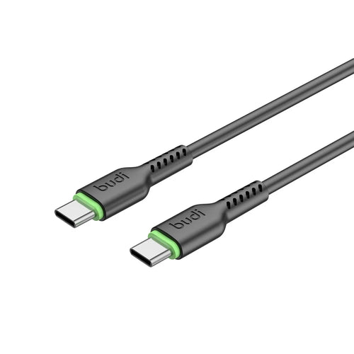 BUDI DC158TT10 1m 65W Fast Charging Type C Cable Soft TPE USB C to USB C Data Cord - Black - 1