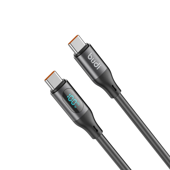 BUDI DC262TT12B 1.2m 100W PD Fast Charging USB C to USB C Cable Digital Display Liquid Silicone Data Wire - 1