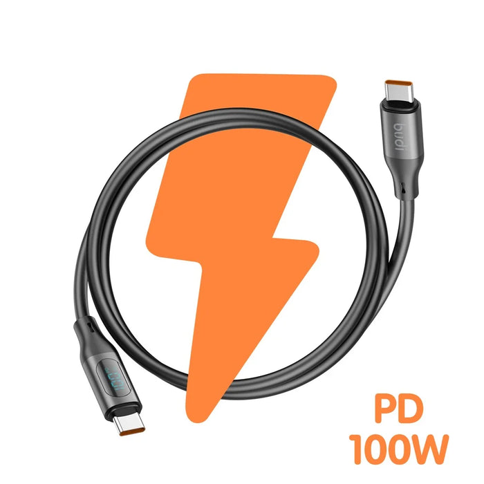 BUDI DC262TT12B 1.2m 100W PD Fast Charging USB C to USB C Cable Digital Display Liquid Silicone Data Wire - 2