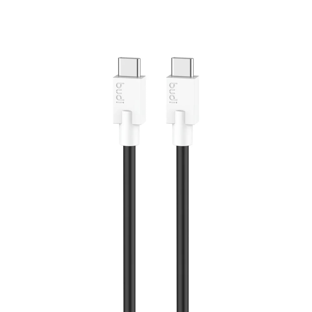 BUDI DC263TT12 1.2m USB C to USB C Data Cord PD 65W Fast Charging Soft TPE Cable - Black - 1