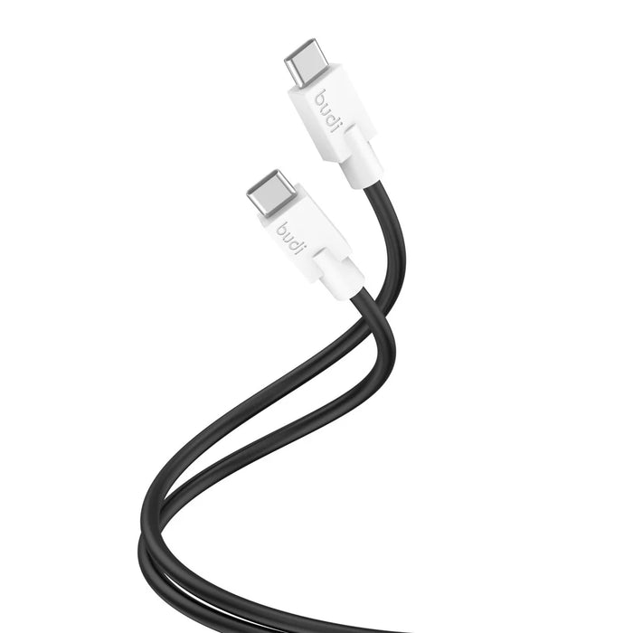 BUDI DC263TT12 1.2m USB C to USB C Data Cord PD 65W Fast Charging Soft TPE Cable - Black - 3