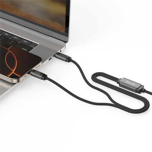 BUDI DC266TTT12B 1.2m PD 100W 2 in 1 USB C to USB C Fast Charging Data Braided Cable - 2