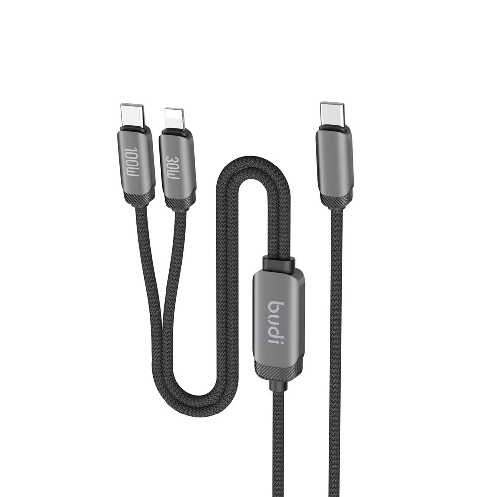 BUDI DC266TTL12B 1.2m 2 in 1 USB C to USB C  /  iP Cable 100W Fast Charging Data Sync Braided Cord - 1