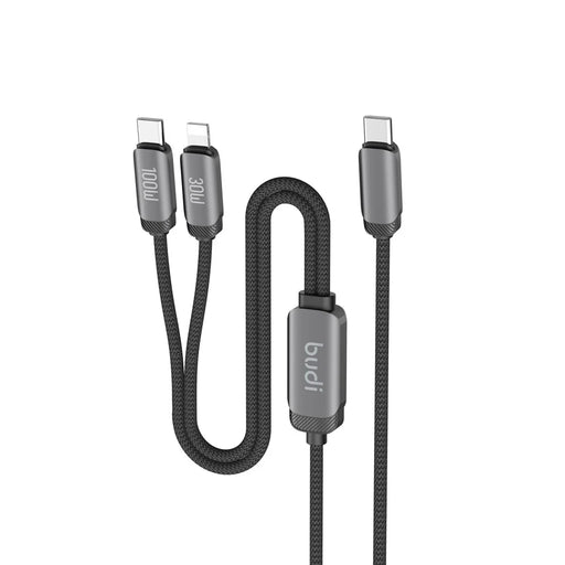 BUDI DC266TTL12B 1.2m 2 in 1 USB C to USB C  /  iP Cable 100W Fast Charging Data Sync Braided Cord - 1