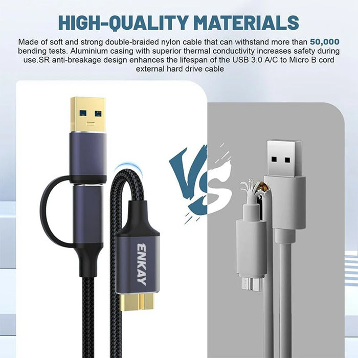 ENKAY HAT PRINCE 2 in 1 0.5m USB 3.0 A / Type-C to USB 3.0 Micro B Cable Camera Hard Drive Rapid Data Transfer - 6