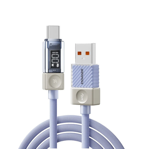 ESSAGER 2m USB-A to Type-C Cable 7A Data Cable Crystal Clear Digital Display Charging Cord - Blue - 1