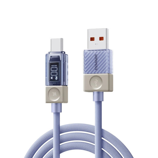 ESSAGER 2m USB-A to Type-C Cable 7A Data Cable Crystal Clear Digital Display Charging Cord - Blue - 2