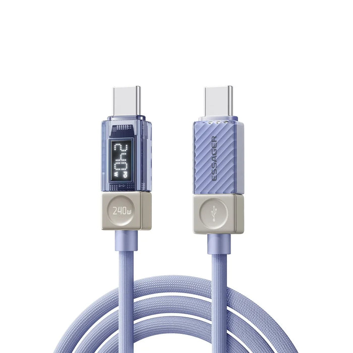 ESSAGER 1m Type-C to Type-C Charging Cable 100W Transparent Digital Display Data Cable - Blue - 1