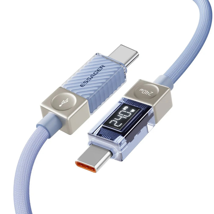 ESSAGER 1m Type-C to Type-C Charging Cable 100W Transparent Digital Display Data Cable - Blue - 3