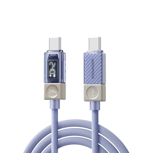 ESSAGER 2m Type-C to Type-C Charging Cable 100W Transparent Digital Display Data Cable - Blue - 1