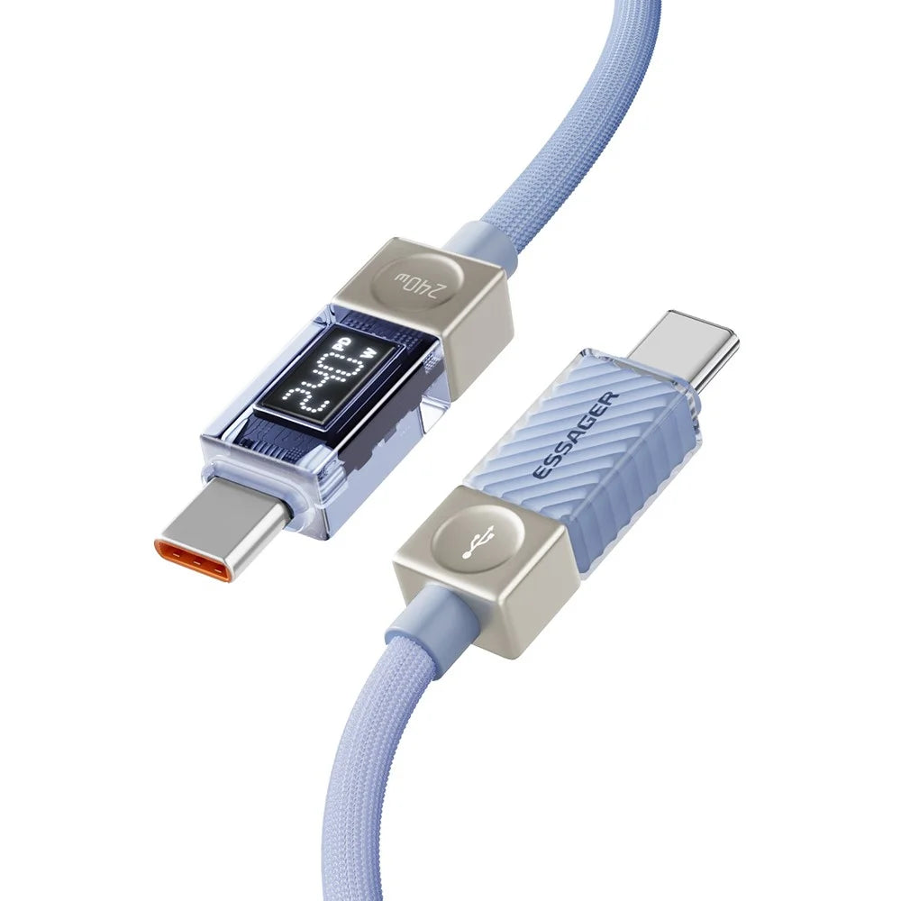 ESSAGER 1m 240W Type-C to Type-C Fast Charging Cable Clear Digital Display Data Cable - Blue - 4