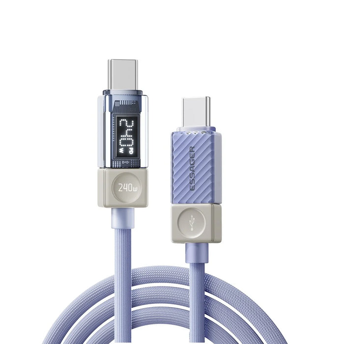 ESSAGER 2m 240W Type-C to Type-C Fast Charging Cable Clear Digital Display Data Cable - Blue - 2