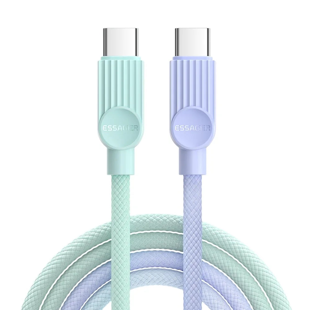 ESSAGER ES-X73 0.25m USB-C to USB-C Cable 60W Fast Charging Data Cable Smart Chip Control - Purple  /  Green - 1