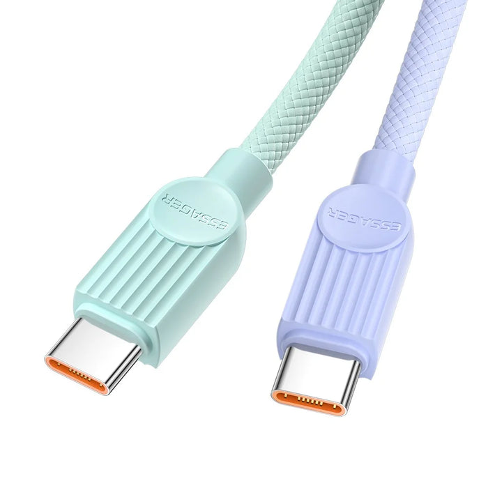 ESSAGER ES-X73 0.25m USB-C to USB-C Cable 60W Fast Charging Data Cable Smart Chip Control - Purple  /  Green - 4
