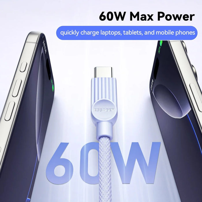 ESSAGER ES-X73 0.25m USB-C to USB-C Cable 60W Fast Charging Data Cable Smart Chip Control - Purple  /  Green - 5