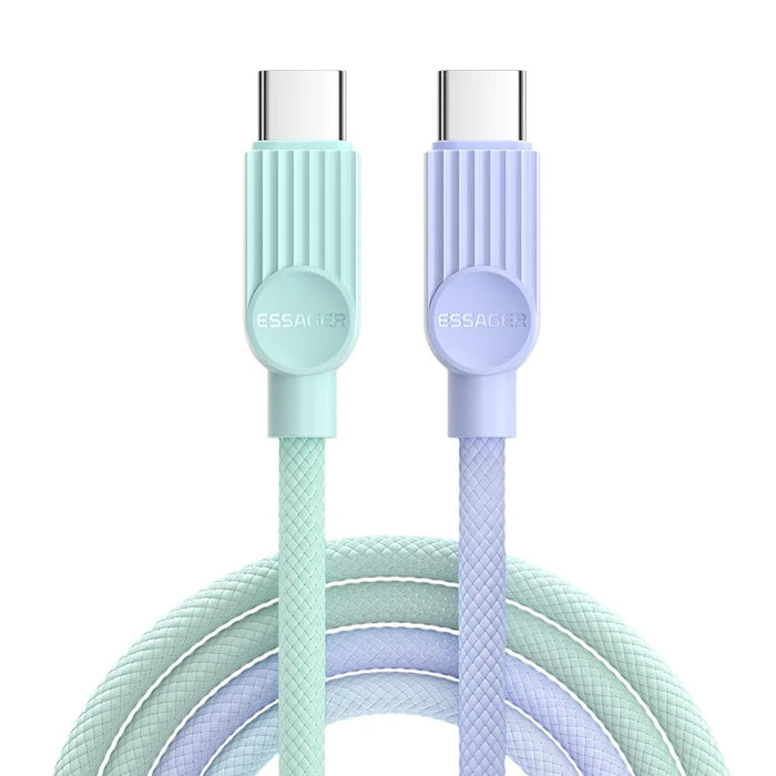 ESSAGER ES-X73 2m USB-C to USB-C Cable 60W Fast Charging Data Cable Smart Chip Control - Purple  /  Green - 1