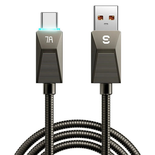ESSAGER 2m USB A to USB C Stainless Steel Cable 7A Fast Charging 480Mbps Data Sync Cord - 1