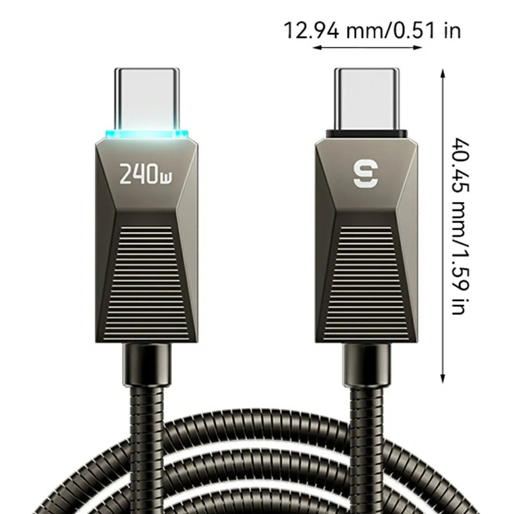 ESSAGER 2m 100W Fast Charging Wire USB C to USB C Stainless Steel Data Transfer Cable - 7
