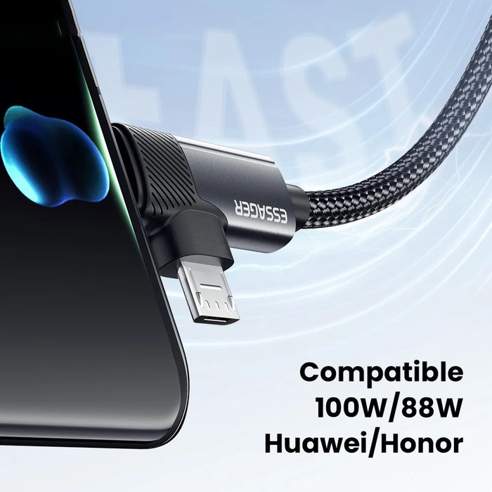 ESSAGER 0.25m USB-A to USB-C  /  Micro 480Mbps Data Sync Cord 7A 100W Fast Charging Cable - 5
