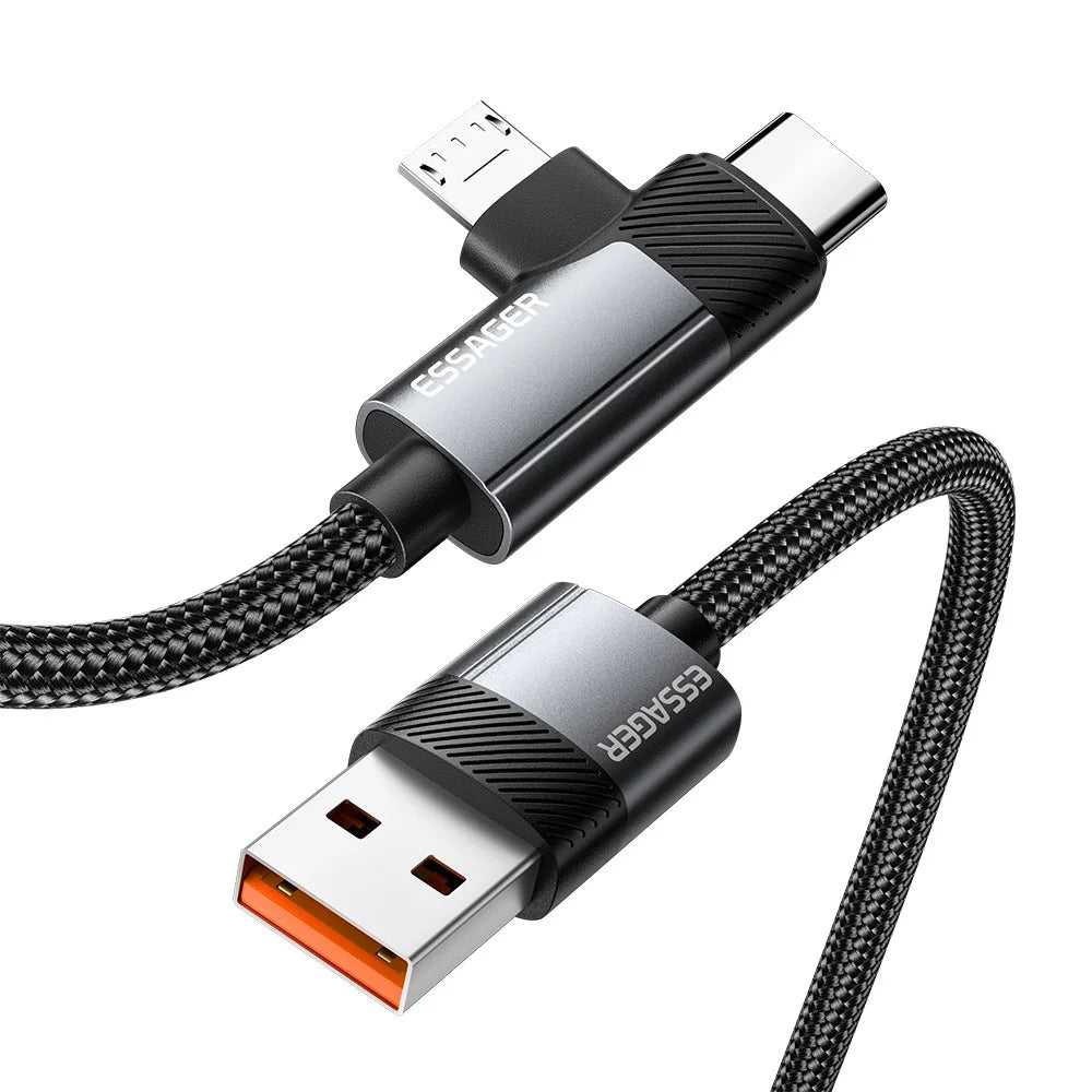 ESSAGER 1m USB-A to USB-C  /  Micro 480Mbps Data Sync Cord 7A 100W Fast Charging Cable - 1