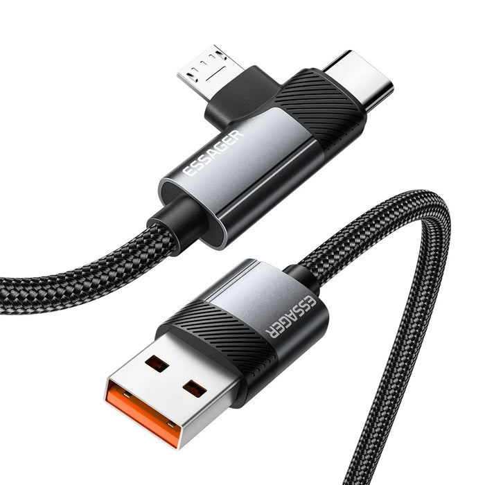 ESSAGER 1m USB-A to USB-C  /  Micro 480Mbps Data Sync Cord 7A 100W Fast Charging Cable - 1