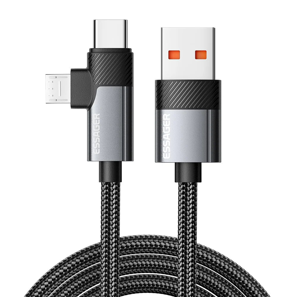 ESSAGER 2m USB-A to USB-C  /  Micro 480Mbps Data Sync Cord 7A 100W Fast Charging Cable - 1