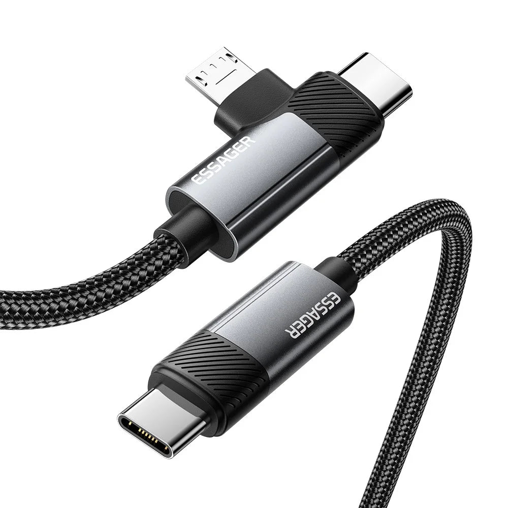 ESSAGER 1m C-C+M 65W Aluminum Alloy Data Cable Type-C to Type-C+M Fast Charging Cable - Grey - 1