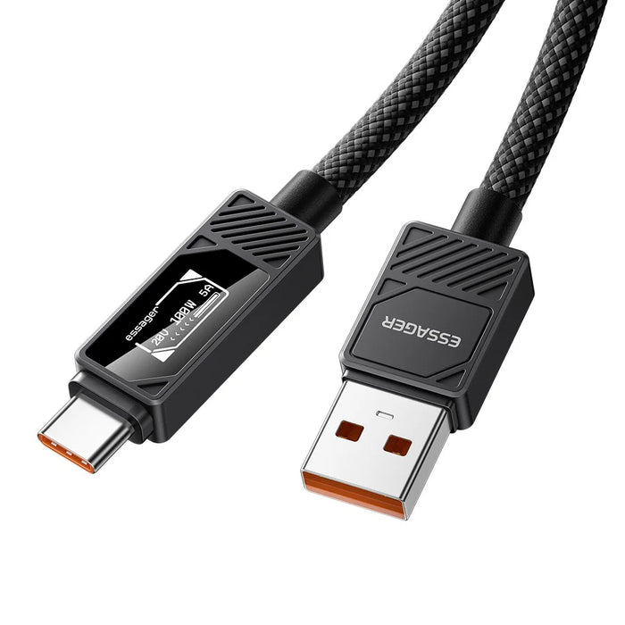 ESSAGER USB-A to USB-C Cable 7A 100W Digital Display Fast Charging Data Cable 0.25m - 1