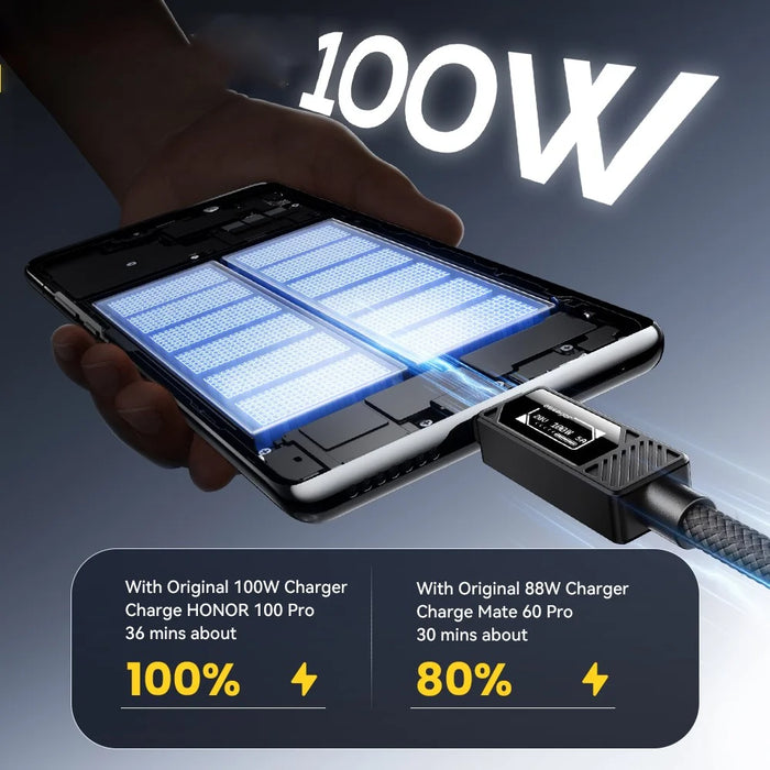 ESSAGER USB-A to USB-C Cable 7A 100W Digital Display Fast Charging Data Cable 0.25m - 5