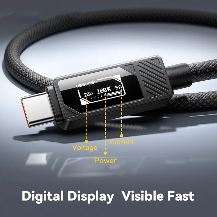 ESSAGER Smart Display USB-A to USB-C Cable 7A Fast Charging 100W Power Delivery Data Cable 1m - 6