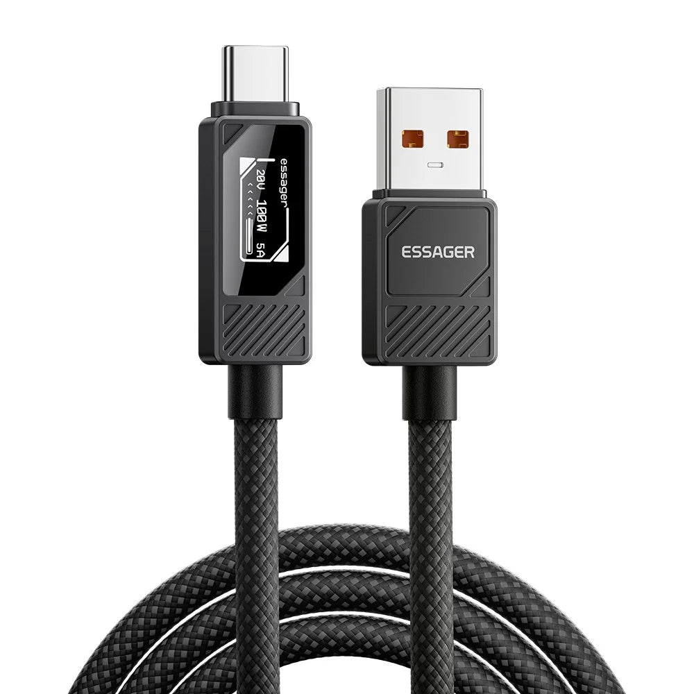 ESSAGER Smart Display USB-A to USB-C Cable 7A Fast Charging 100W Power Delivery Data Cable 2m - 1