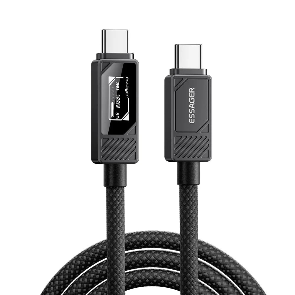 ESSAGER Type-C to Type-C Smart Display Cable 100W Power Delivery 480Mbps Data Transfer Cable 2m - 1
