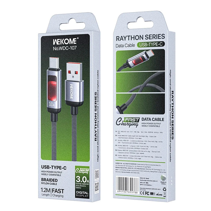 WEKOME WDC-107 1.2m 3.0A Fast Charging USB to Type-C Charger Cable 480Mbps Data Transfer Cable for Phone  /  Tablet - Black - 3