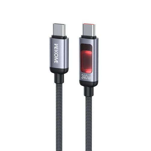 WEKOME WDC-108 Type-C to Type-C Charger Cable 1.2m PD 240W Fast Charging Cable 480Mbps Data Transfer Braided Cord - Black - 1