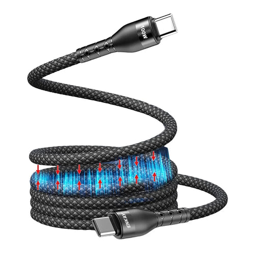 ENKAY HAT PRINCE 1.5m PD 100W Type-C to Type-C Magnetic Braided Cable Fast Charging Data Transfer Cord - Black - 1