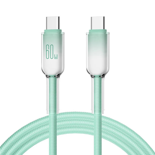 ENKAY HAT PRINCE 2m PD 60W Type-C to Type-C Cable Gradient Ice Clear Braided Transfer Cord for iPhone 17 / 16 / 15 Series / Android - Green - 1