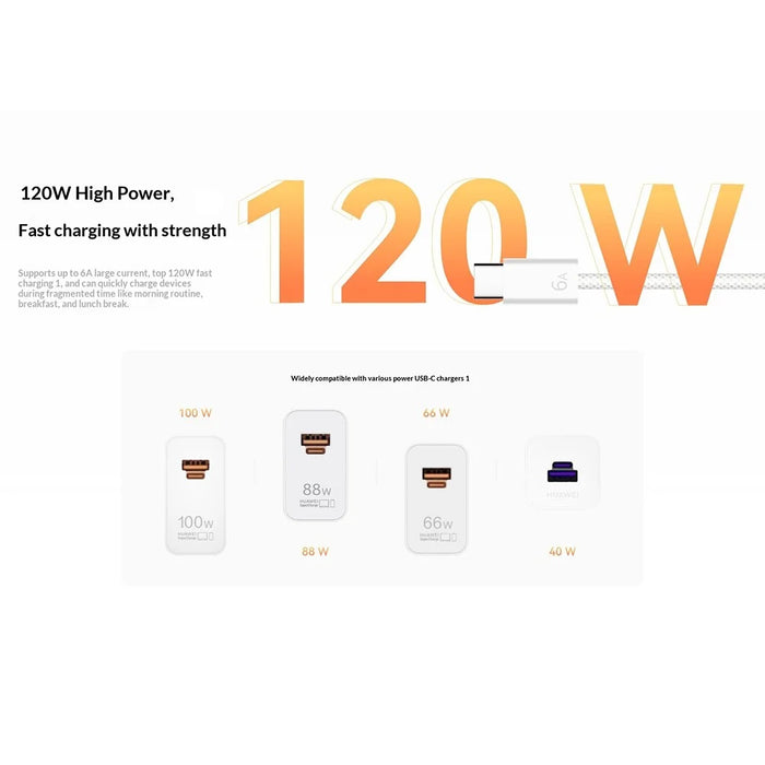 HUAWEI 1.8m 120W High Power 6A Fast Charging Type-C to Type-C Braided Data Cable for Smartphone / Tablet / Laptop (Chinese Version) - 3