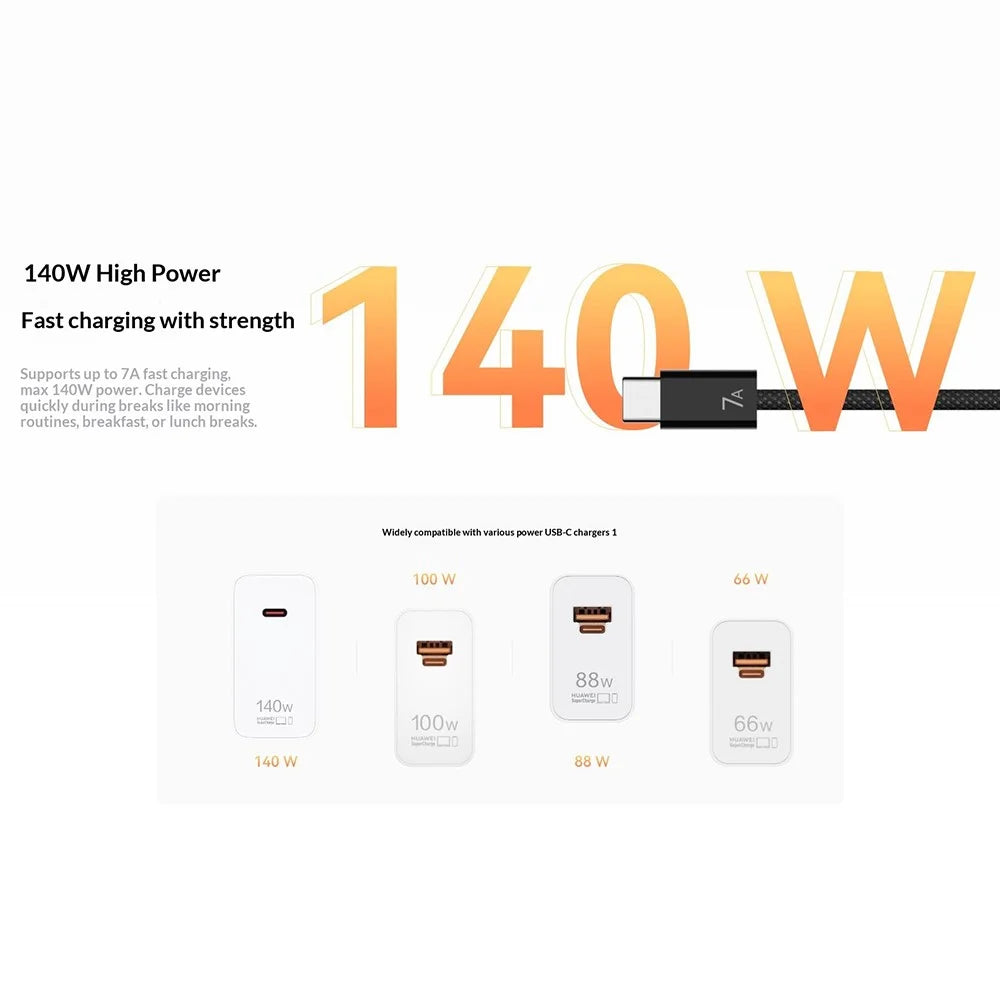 HUAWEI 1.8m 140W High Power 7A Fast Charging Type-C to Type-C Braided Data Cable for Smartphone / Tablet / Laptop (Chinese Version) - 3